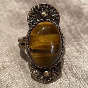 Oval Tigers Eye Brass Ring size 6